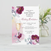 Waterverf Champagne Glas Bloemen Verjaardagsfeest Kaart (Staand voorkant)