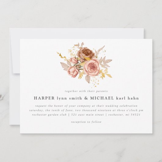 Waterverf champagne rozen geslepen bruiloft kaart (Voorkant)