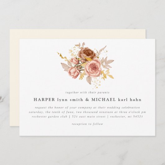 Waterverf champagne rozen geslepen bruiloft kaart (Voorkant / Achterkant)