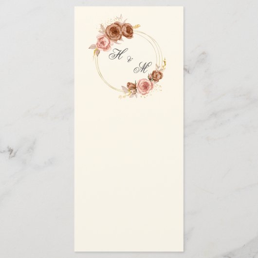 Waterverf champagne rozen monogram trouwmenu menu (Achterkant)