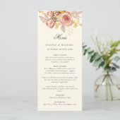 Waterverf champagne rozen monogram trouwmenu menu (Staand voorkant)