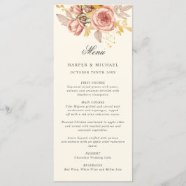 Waterverf champagne rozen monogram trouwmenu menu
