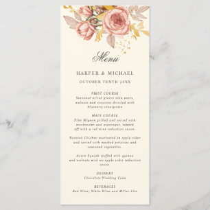 Waterverf champagne rozen monogram trouwmenu menu
