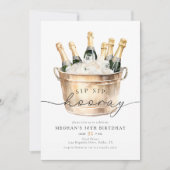 Waterverf Champagne Sip Hooray Verjaardagsfeest Kaart (Voorkant)