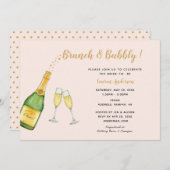 Waterverf Champagne vrijgezellenfeest roze & goud Aankondiging (Voorkant / Achterkant)