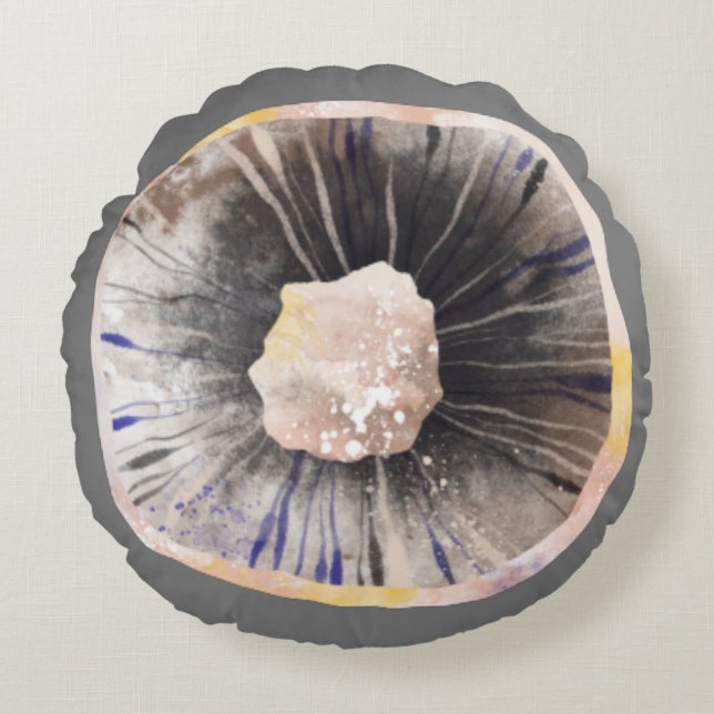 Waterverf champignon rond kussen (Voorkant)