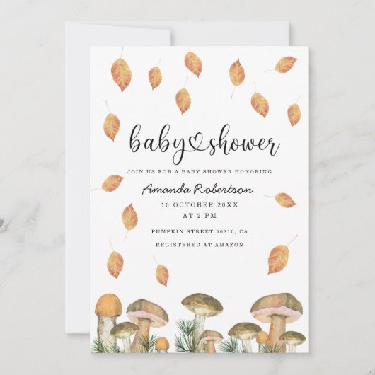 Waterverf champignons herfst baby shower kaart (Voorkant)