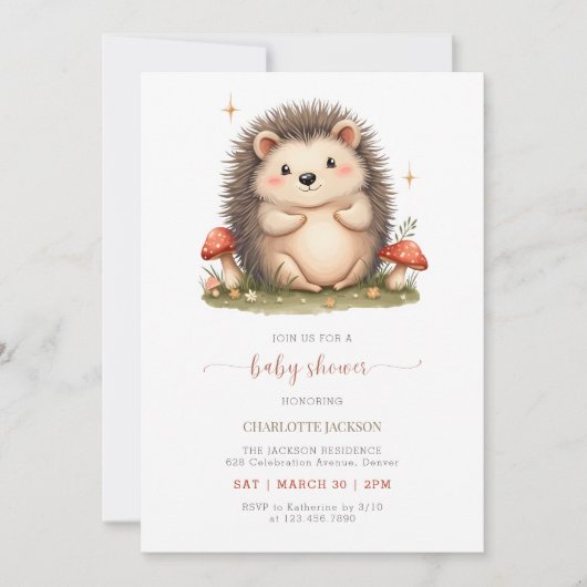 Waterverf champignons Schattigee egel Baby shower Kaart (Voorkant)