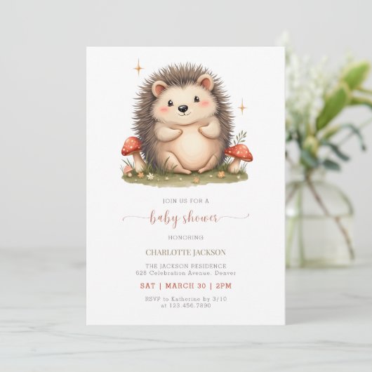 Waterverf champignons Schattigee egel Baby shower Kaart (Staand voorkant)