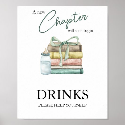 Waterverf Chapter Storybook baby shower Drinken Poster (Voorkant)