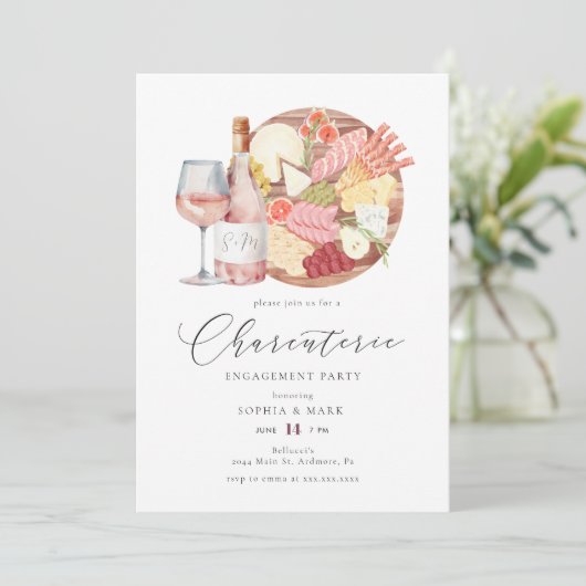 Waterverf Charcuterie Cheese Board Verloving Kaart (Staand voorkant)