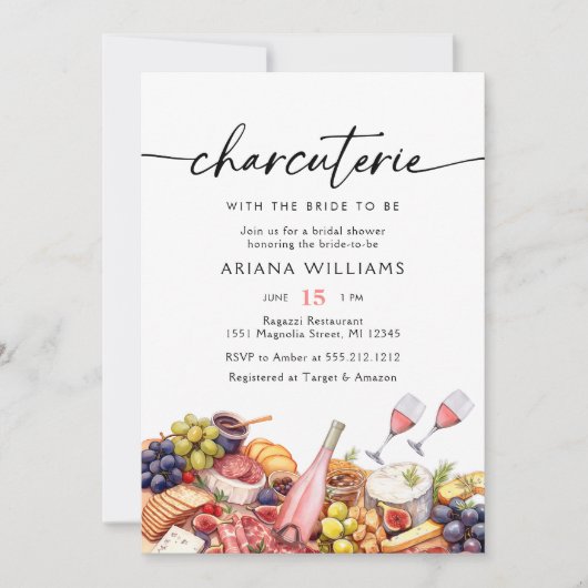 Waterverf Charcuterie Cheese Board Vrijgezellenfee Kaart (Voorkant)