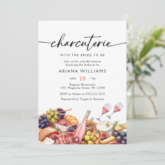 Waterverf Charcuterie Cheese Board Vrijgezellenfee Kaart (Staand voorkant)