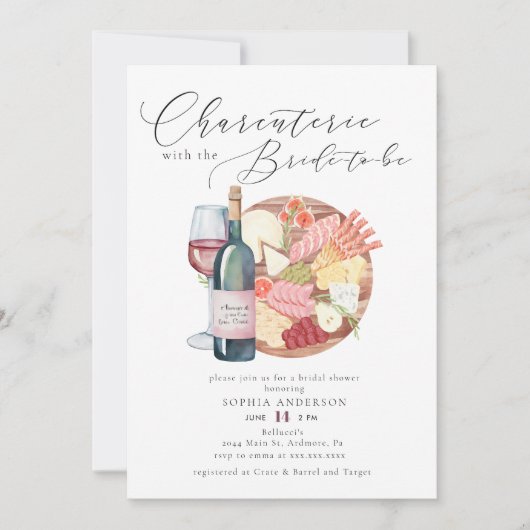 Waterverf Charcuterie Cheese Board Vrijgezellenfee Kaart (Voorkant)