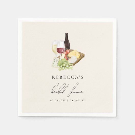 Waterverf Charcuterie Wijn & Kaas Vrijgezellenfees Servet (Voorkant)