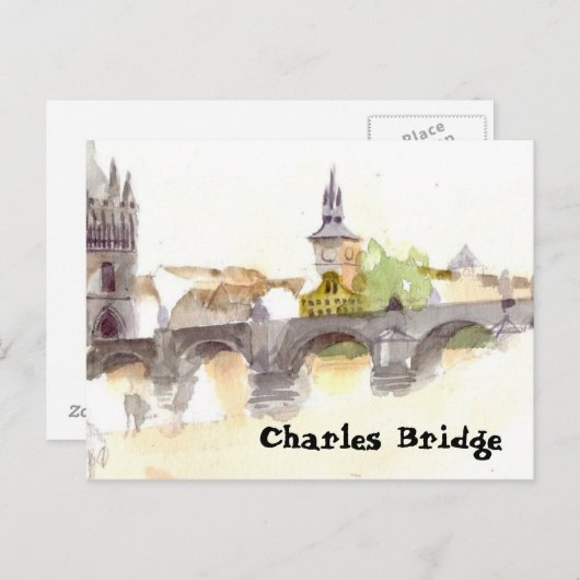 Waterverf Charles Bridge Briefkaart (Voorkant / Achterkant)