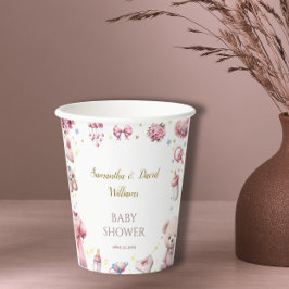 Waterverf Charmant Roze Levendig Baby shower Papieren Bekers