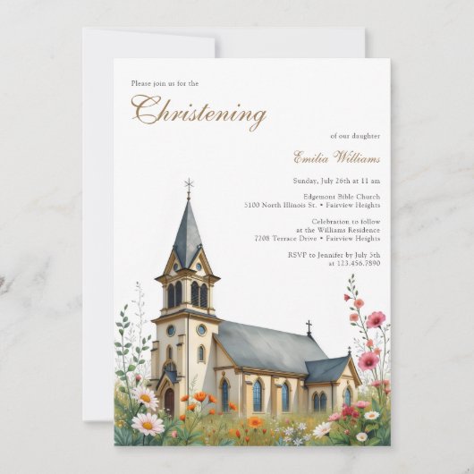 Waterverf Charmante Kerkdoop Doop Doop Kaart (Voorkant)