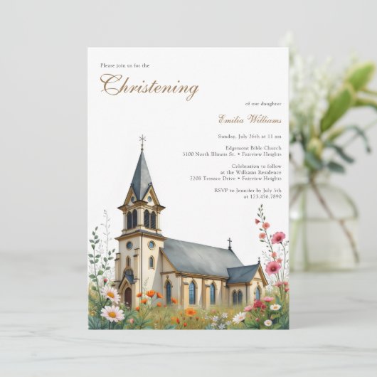 Waterverf Charmante Kerkdoop Doop Doop Kaart (Staand voorkant)