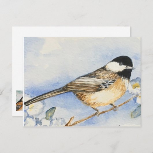 Waterverf charming Chickadee Flowers Briefkaart (Voorkant / Achterkant)