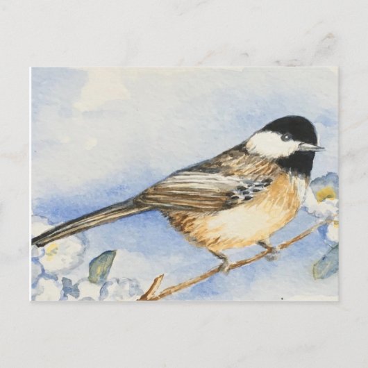 Waterverf charming Chickadee Flowers Briefkaart (Voorkant)