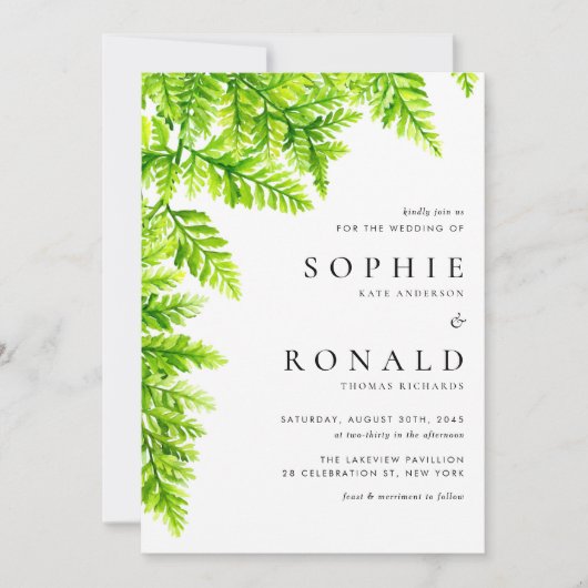 Waterverf Chartreuse Green Fern verlaat bruiloft Kaart (Voorkant)
