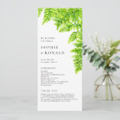 Waterverf Chartreuse Green Fern verlaat bruiloft Programmakaart (Staand voorkant)
