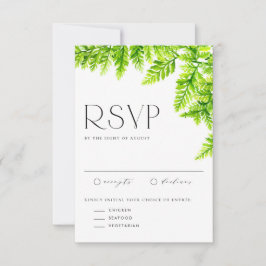 Waterverf Chartreuse Green Fern verlaat bruiloft RSVP Kaartje