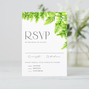 Waterverf Chartreuse Green Fern verlaat bruiloft RSVP Kaartje