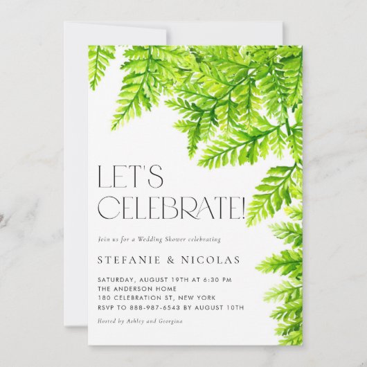 Waterverf Chartreuse Green Ferns Trouwdouche Kaart (Voorkant)