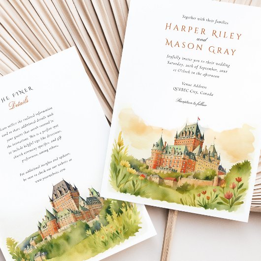 Waterverf Château Frontenac Québec City Huwelijk Kaart