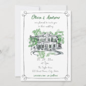 Waterverf Chateau Georgian Manor Venue Wedding Kaart (Voorkant)