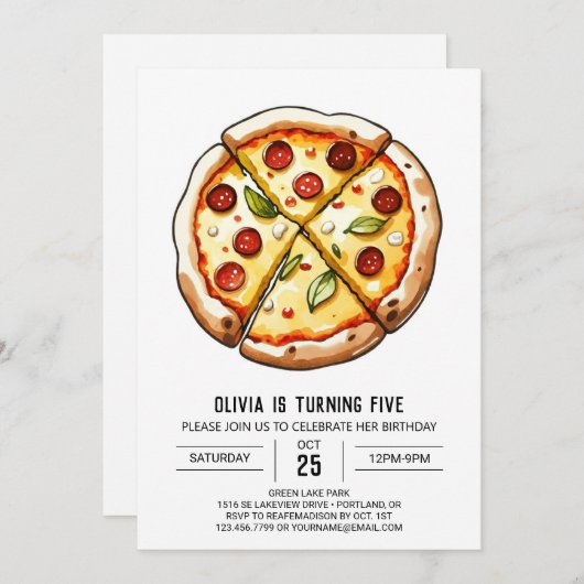 Waterverf Cheese Pizza Verjaardag Kaart (Voorkant / Achterkant)