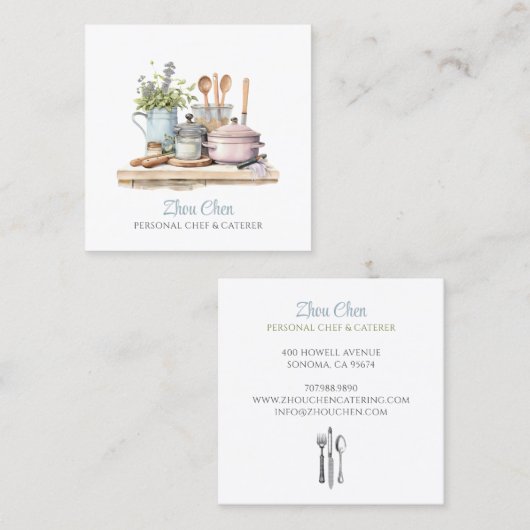 Waterverf Chef Caterer Cook's Table Visitekaartje (Voorkant / Achterkant)
