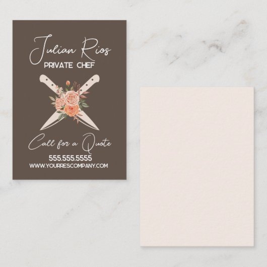 Waterverf Chef Restaurant Cook Knife Floral Visitekaartje (Voorkant / Achterkant)