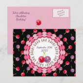 Waterverf Cherries Birthday Save the Date Aankondigingskaart (Voorkant / Achterkant)