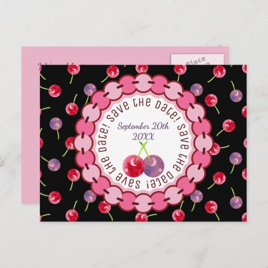Waterverf Cherries Birthday Save the Date Aankondigingskaart (Voorkant / Achterkant)