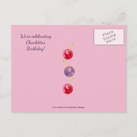 Waterverf Cherries Birthday Save the Date Aankondigingskaart (Achterkant)