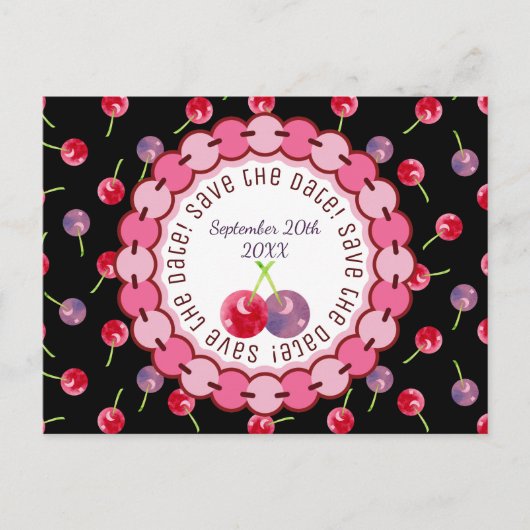 Waterverf Cherries Birthday Save the Date Aankondigingskaart (Voorkant)