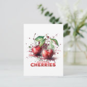 Waterverf Cherries Briefkaart (Staand voorkant)