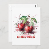 Waterverf Cherries Briefkaart (Voorkant / Achterkant)