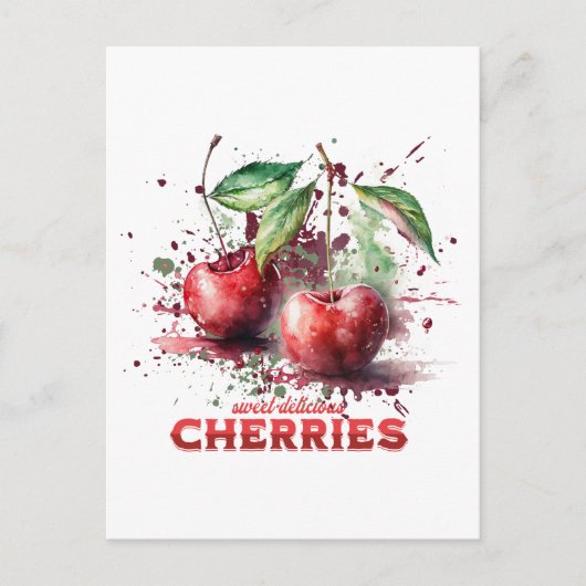 Waterverf Cherries Briefkaart (Voorkant)