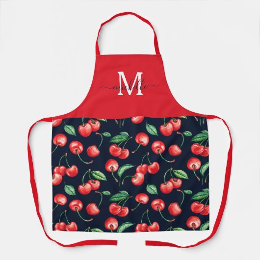 Waterverf Cherries Monogram Navy Blue Schort (Voorkant)