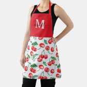 Waterverf Cherries Monogram Red Bovengroene zwarte Schort (Insitu)
