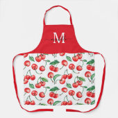 Waterverf Cherries Monogram Red Bovengroene zwarte Schort (Voorkant)