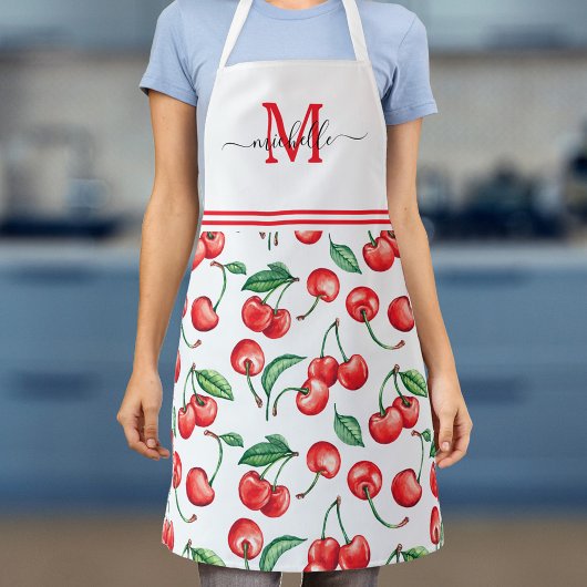 Waterverf Cherries Monogram White Schort