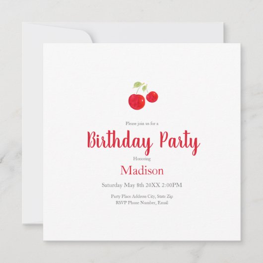 Waterverf Cherries Uitnodiging (Voorkant)
