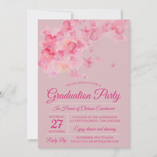 Waterverf Cherry Blossom Afstudeerfeest Kaart (Voorkant)
