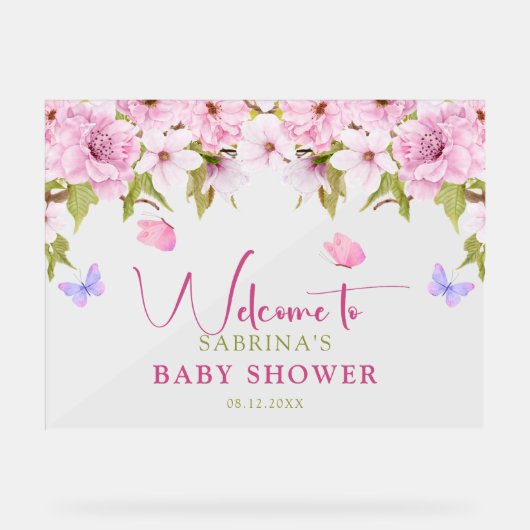 Waterverf Cherry Blossom Baby shower Welkom Acryl Bord (Voorkant)