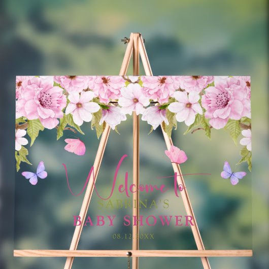 Waterverf Cherry Blossom Baby shower Welkom Acryl Bord (Neutraal)